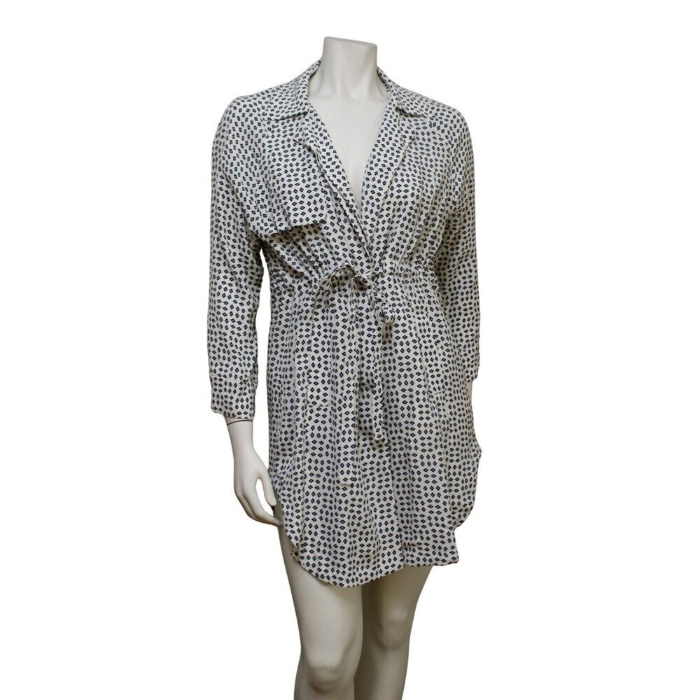 Cartonnier Anthropologie White Blue Geometric Sightseer Trench Jacket XS